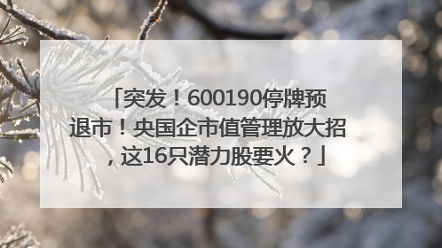 突发！600190停牌预退市！央国企市值管理放大招，这16只潜力股要火？