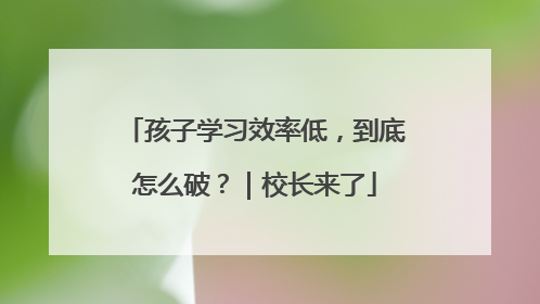 孩子学习效率低，到底怎么破？｜校长来了